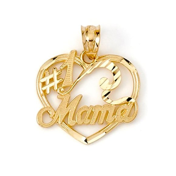 Heart "#1 Mama" Charm Real 14K Yellow Gold Pendant mom Pendant